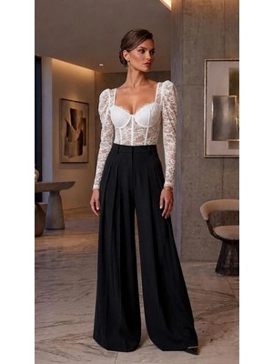 Mila Butik Alttan Çıtçıtlı Kollu Full Dantel Büstiyer Beyaz, L