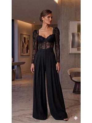 Mila Butik Alttan Çıtçıtlı Kollu Full Dantel Büstiyer Siyah, L