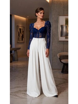 Mila Butik Alttan Çıtçıtlı Kollu Full Dantel Büstiyer Lacivert, L
