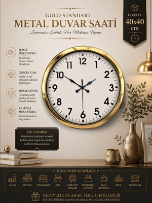 40 cm Metal Gold Standart Duvar Saati – Modern ve Dekoratif Tasarım