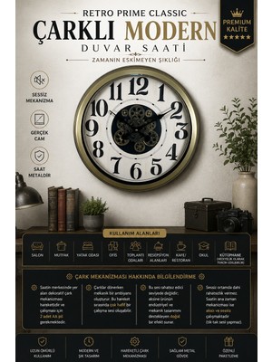Retro Prime Classic 60 cm Çarklı Duvar Saati