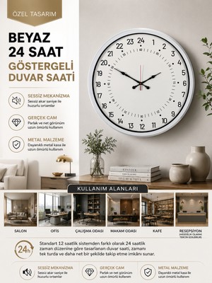 Beyaz 24 Saat Göstergeli Duvar Saati