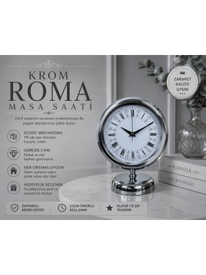 Krom Motifli 25 x 20 cm Metal Masa Saati
