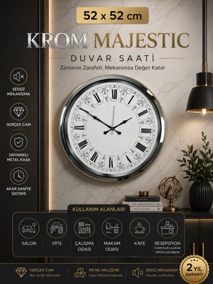 Krom Majestic 52 cm Metal Duvar Saati