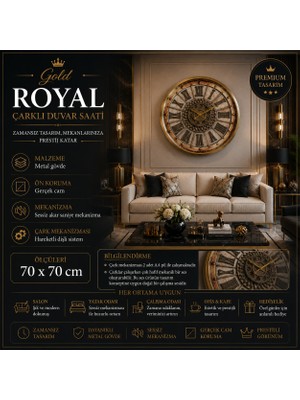 Gold Royale 70 x 70 cm Çarklı Duvar Saati