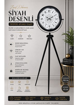 Siyah Desenli Şık Tripod Ayaklı Saat