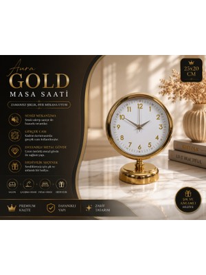 Aura Gold Modern 25 x 20 cm Metal Masa Saati