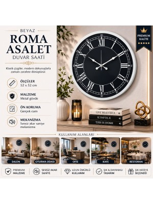 Beyaz Roma Asalet 52 x 52 cm Duvar Saati
