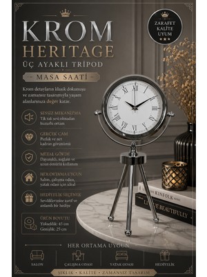 Silver Heritage Üç Ayaklı Krom Metal Masa Saati