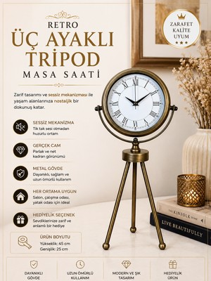 Eskitme Dekoratif Üç Ayaklı Masa Saati