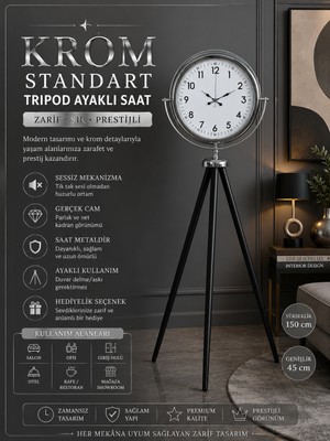 Krom Standart Tripod Ayaklı Saat