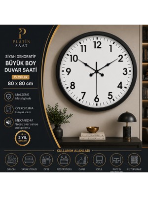 Siyah Dekoratif Büyük Boy 80 cm Metal Duvar Saati