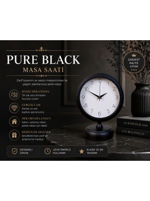 Pure Black 25 x 20 cm Metal Modern Masa Saati