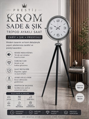 Krom Sade & Şık Tripod Ayaklı Saat