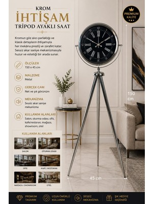 Krom Ihtişam 150 x 45 cm Metal Tripod Ayaklı Saat