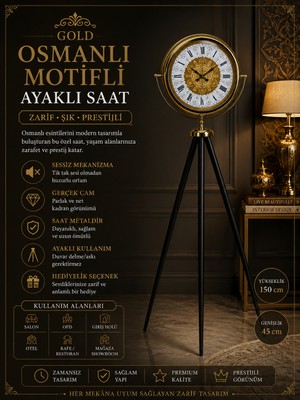 Gold Asalet Tripod Ayaklı Saat – Osmanlı Motifli