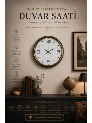 Bronze 40 cm Metal Eskitme Duvar Saati