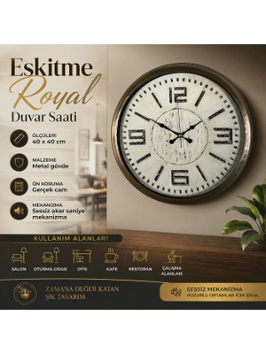 Eskitme Royal 40 cm Metal Duvar Saati