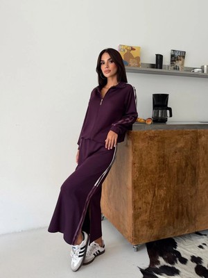Meride Fashion Modal Kumaş Şeritli Ikili Takım - 2474 Bordo