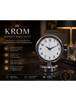 Silver Touch 25 x 20 cm Metal Krom Masa Saati