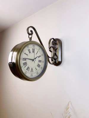 Eskitme Metal Nostalji Istasyon Saati 36 x 25 cm