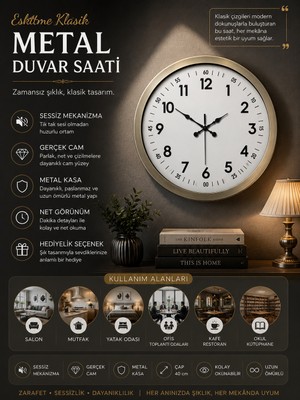 40 cm Eskitme Metal Standart Duvar Saati