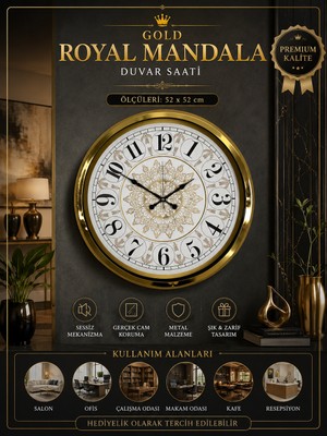 Gold Royal Mandala 52 cm Metal Duvar Saati