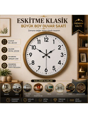 Eskitme Klasik Büyük Boy 80 cm Metal Duvar Saati