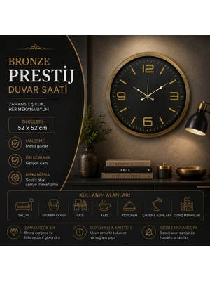 Bronze Prestij 52 x 52 cm Duvar Saati