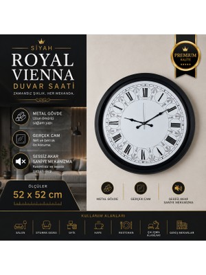Siyah Royal Vienna 52 x 52 cm Duvar Saati