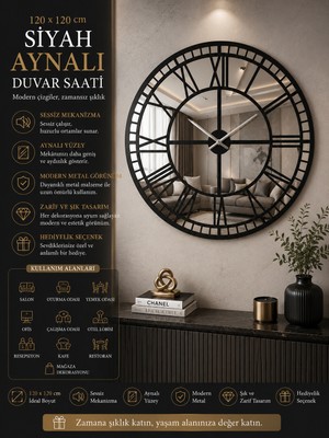 Siyah Aynalı 120 x 120 cm Duvar Saati