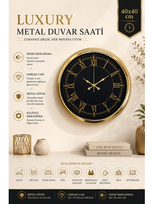 Luxury Gold 40 cm Metal Duvar Saati