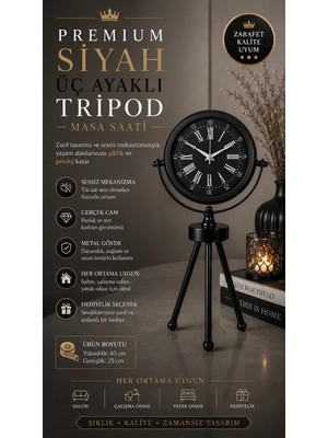 Heritage Black Üç Ayaklı Metal Masa Saati