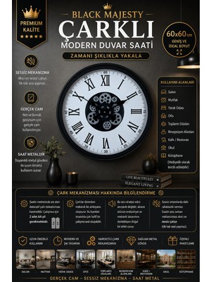 Black Majesty 60 cm Çarklı Duvar Saati