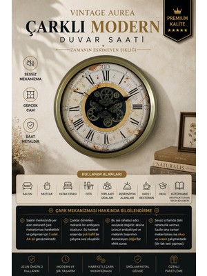 Vintage Aurea 60 cm Çarklı Duvar Saati