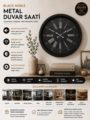 Black Noble 40 cm Metal Modern Duvar Saati