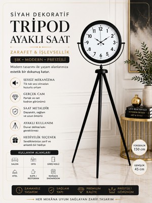 Siyah Tripod Ayaklı Dekoratif Saat