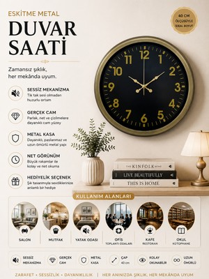 40 cm Metal Eskitme Klasik Duvar Saati