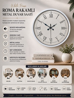 40 cm Beyaz Metal Retro Duvar Saati