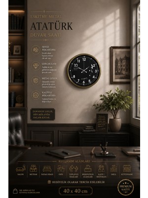 Vintage Prestige 40 cm Eskitme Atatürk Duvar Saati