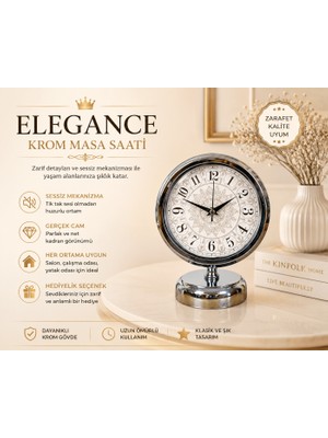 Pure Elegance 25 x 20 cm Metal Desenli Masa Saati