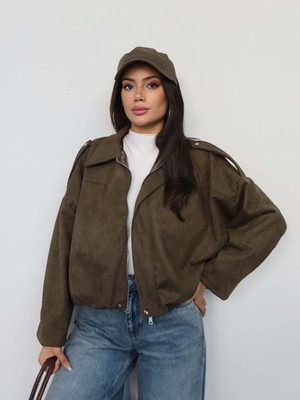 Esra Helvacı Apoletli Süet Bomber Ceket