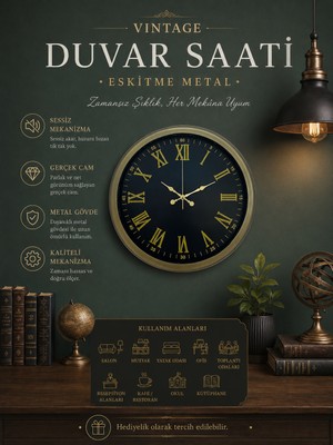 40 cm Metal Vintage Roma Rakamlı Duvar Saati