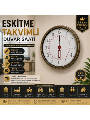 Eskitme Takvimli 40 x 40 cm Metal Duvar Saati