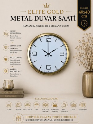 Elite Gold 40 cm Metal Duvar Saati