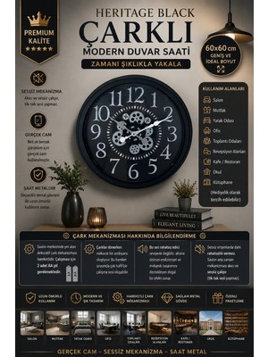 Heritage Black 60 cm Çarklı Duvar Saati