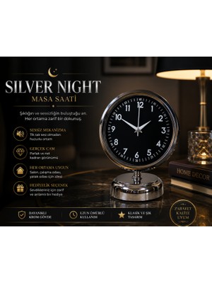 Silver Night 25 x 20 cm Krom Zarif Masa Saati