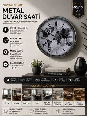 Global Silver 40 cm Metal Duvar Saati