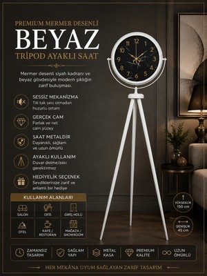 Premium Mermer Desenli Tripod Ayaklı Saat