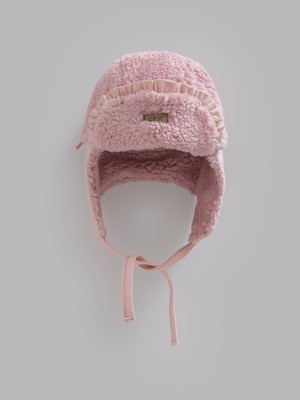Caramell Kız Bebek Welsoft Şapka Kulak Korumalı Kışlık Şapka Bağcıklı Peluş Bere (3-18 Ay)